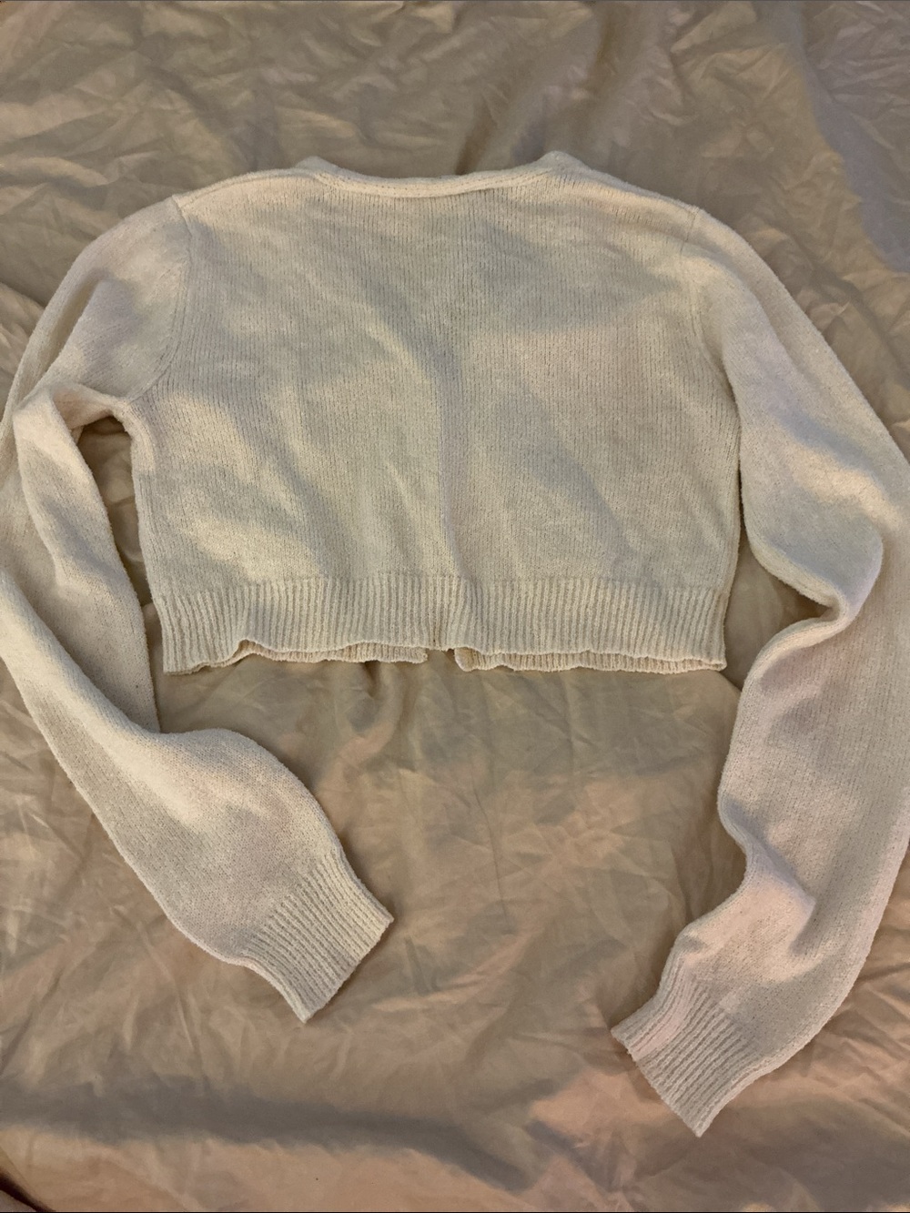 Cream Cropped V-Neck Button Cardigan - Picture 5 of 5